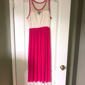 Beautiful white hot pink lace maxi dress